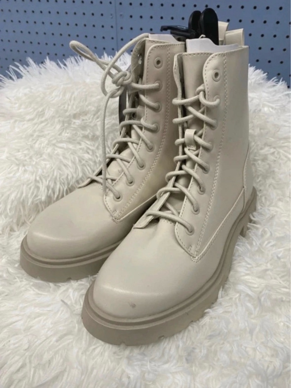 No Boundaries Cream Lace-Up Platform Combat Boots